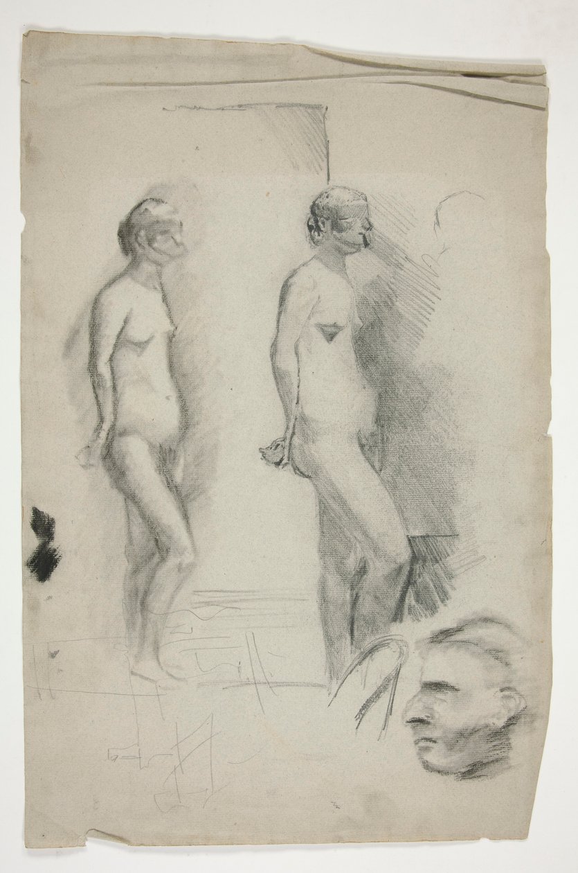 Two sketches of a nude model and one man by Edwin Austin Abbey