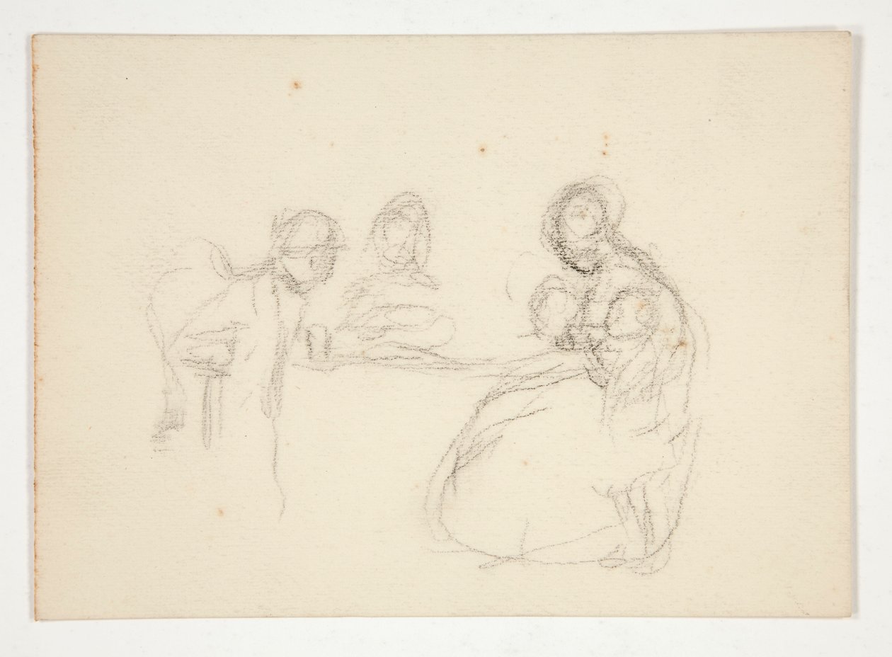 Unidentified Illustration: Study of Figures at a Table. Seated Man on Reverse by Edwin Austin Abbey