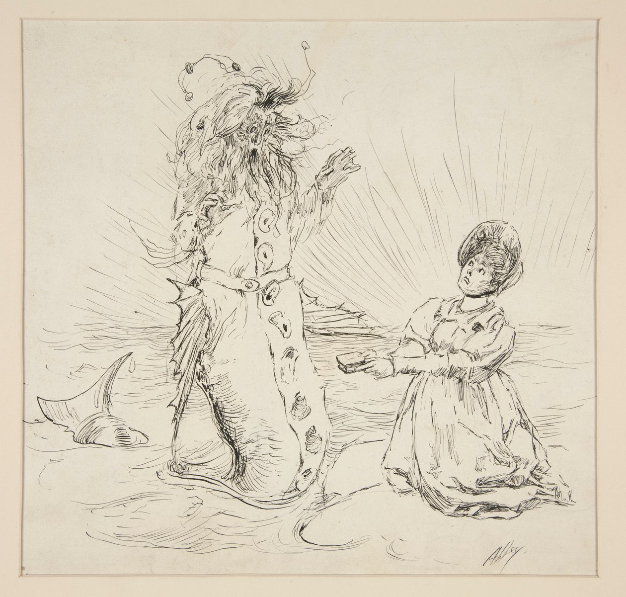 Woman and Serpent on Beach, Sketch for The Lay of the Lobster by Edwin Austin Abbey