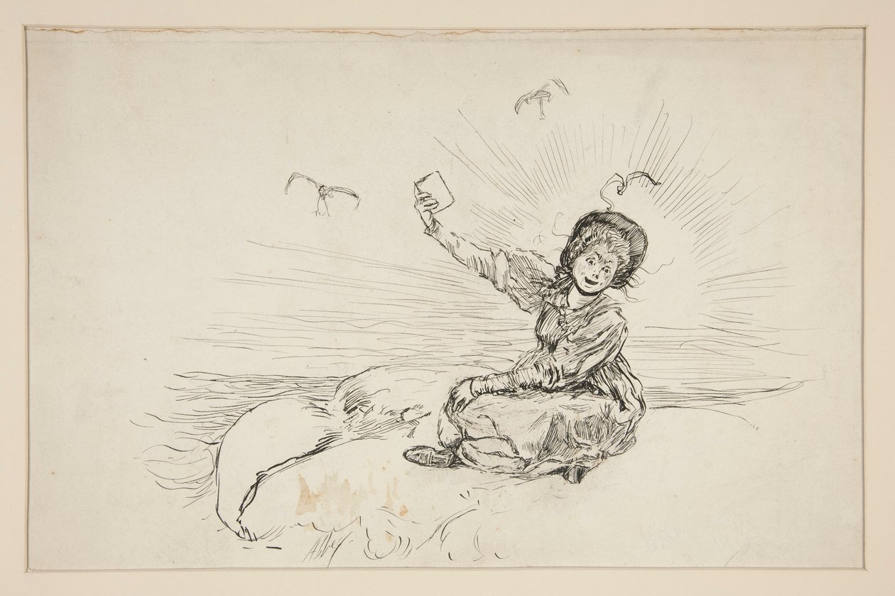 Woman on Beach Holding Book, Sketch for The Lay of the Lobster by Edwin Austin Abbey