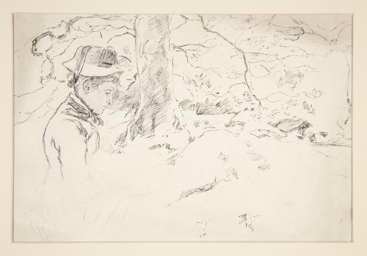 Woman sitting in garden - unidentified illustration by Edwin Austin Abbey