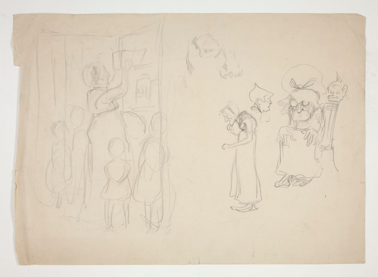 Woman with Children and Cartoon - Unidentified Illustration by Edwin Austin Abbey