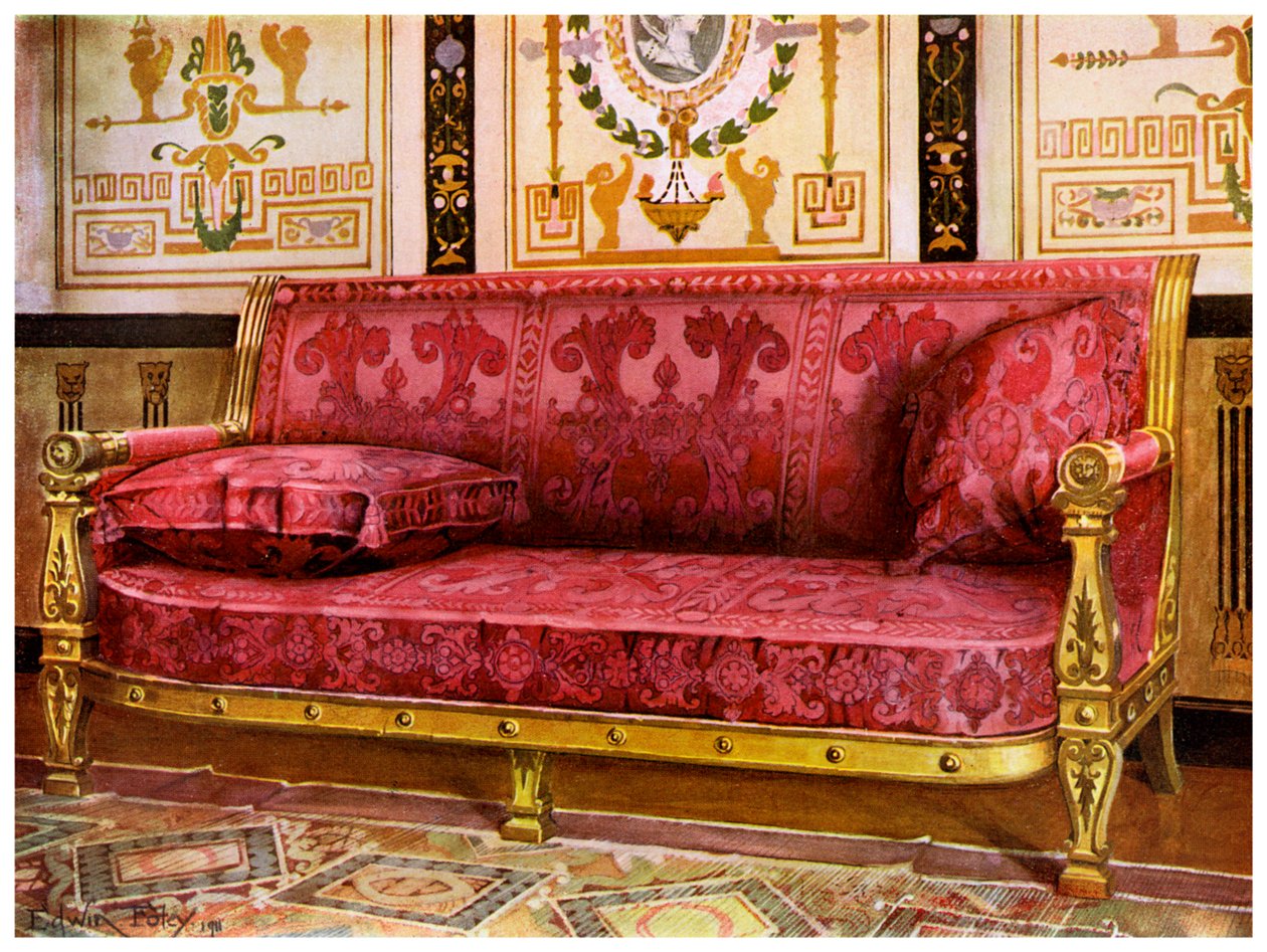 Carved Gilt Couch Covered in Rose Brocade de Lyon by Edwin Foley