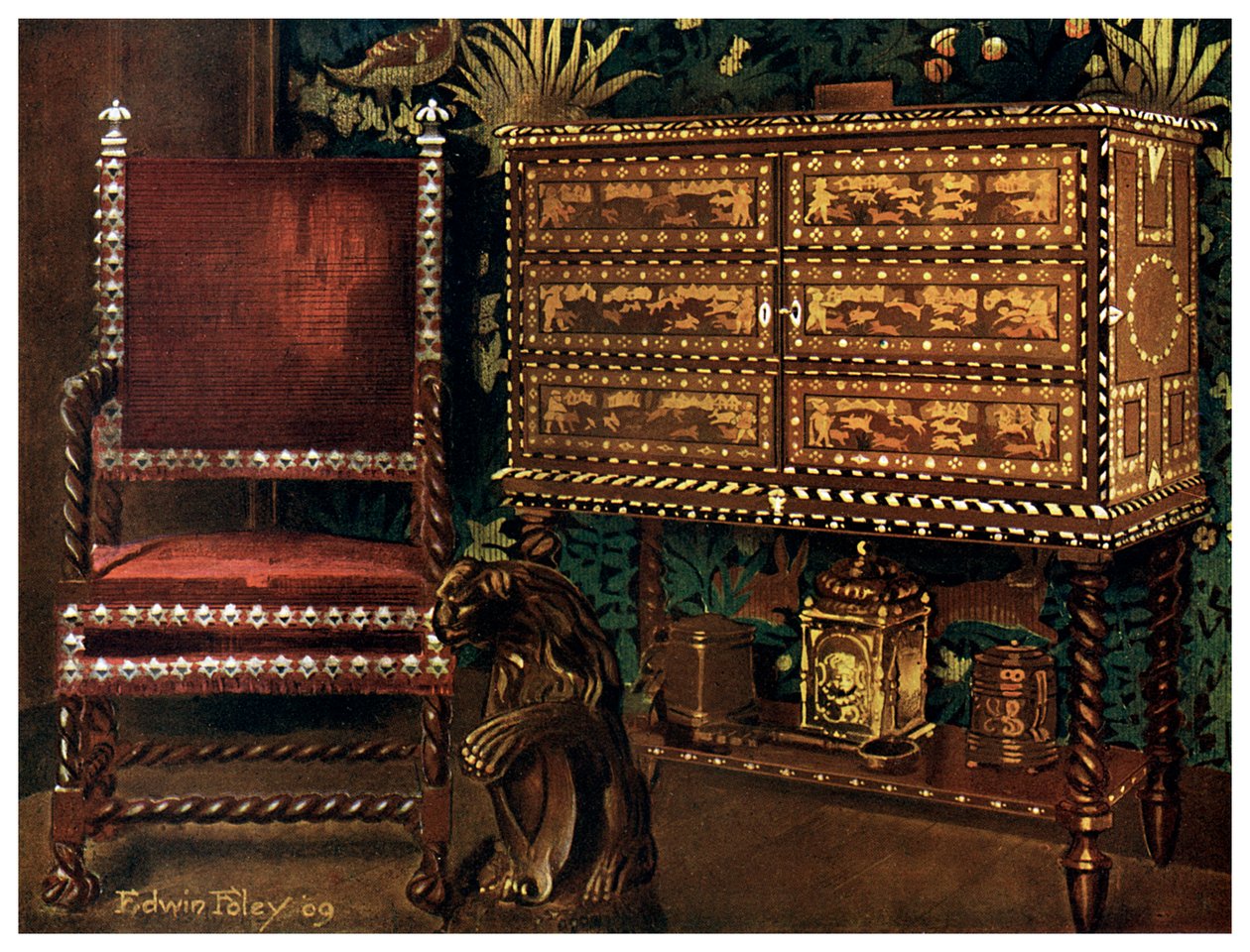 Group of late 16th century continental furniture, 1910 by Edwin Foley