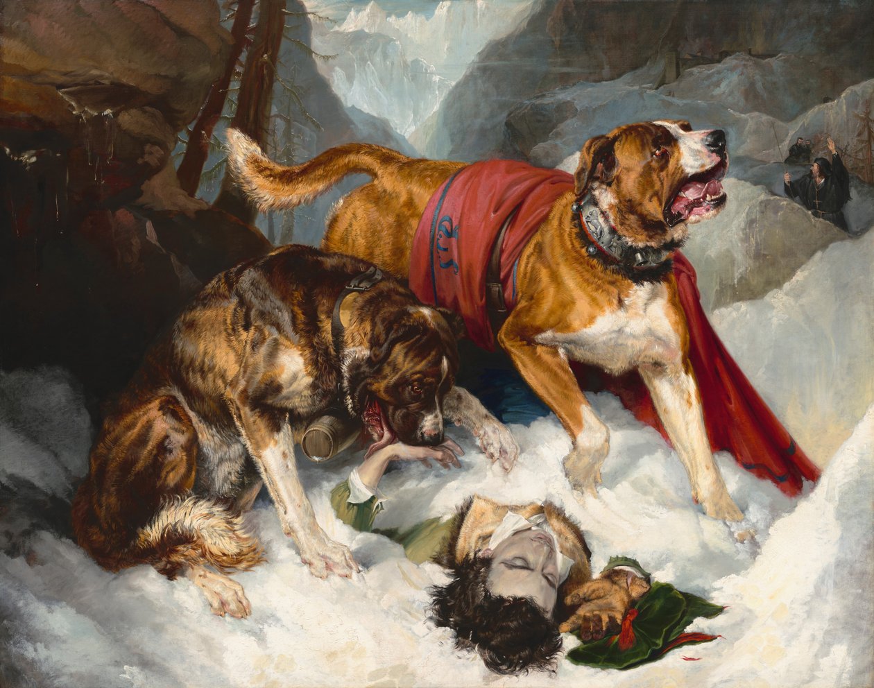 Alpine Mastiffs Reanimating a Distressed Traveler by Edwin Henry Landseer