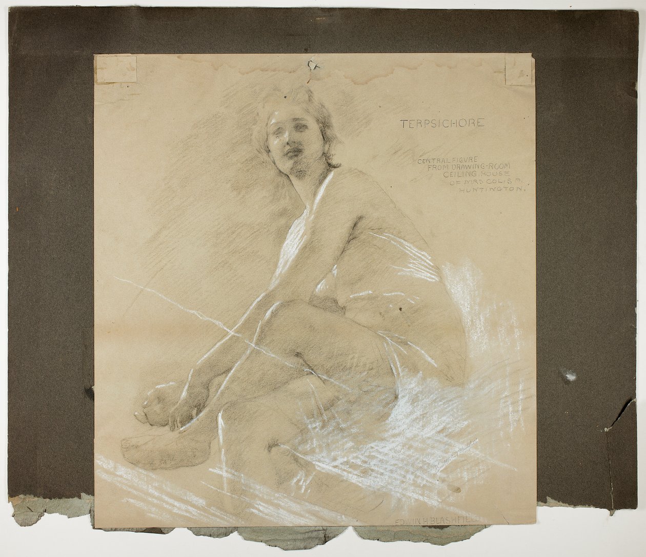 Terpsichore (recto), and Dancing Female Figure (verso), Mural Studies for Drawing Room Ceiling, Residence of Collis P. Huntington, now Yale University Art Gallery by Edwin Howland Blashfield