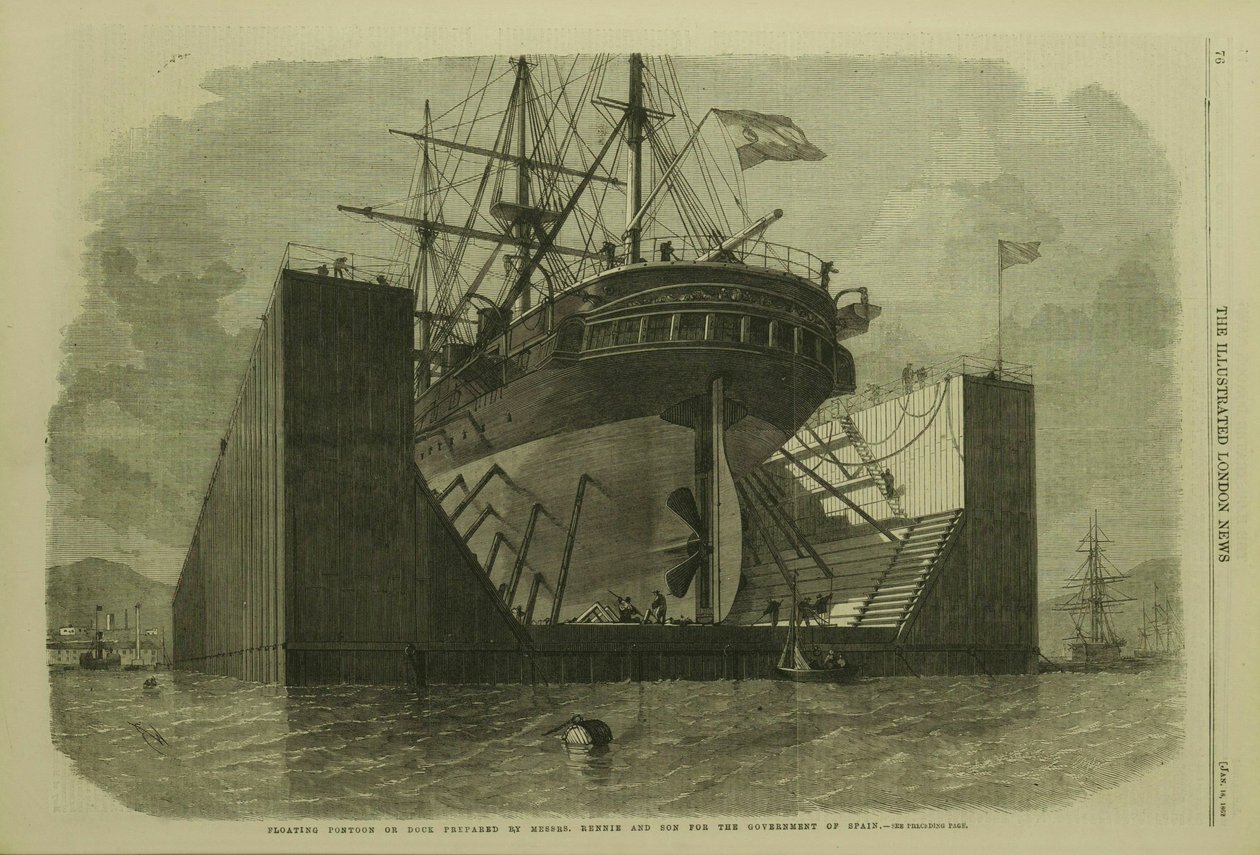 Floating Pontoon or Dock Prepared by Messrs. Rennie and Son for the Government of Spain by Edwin Weedon