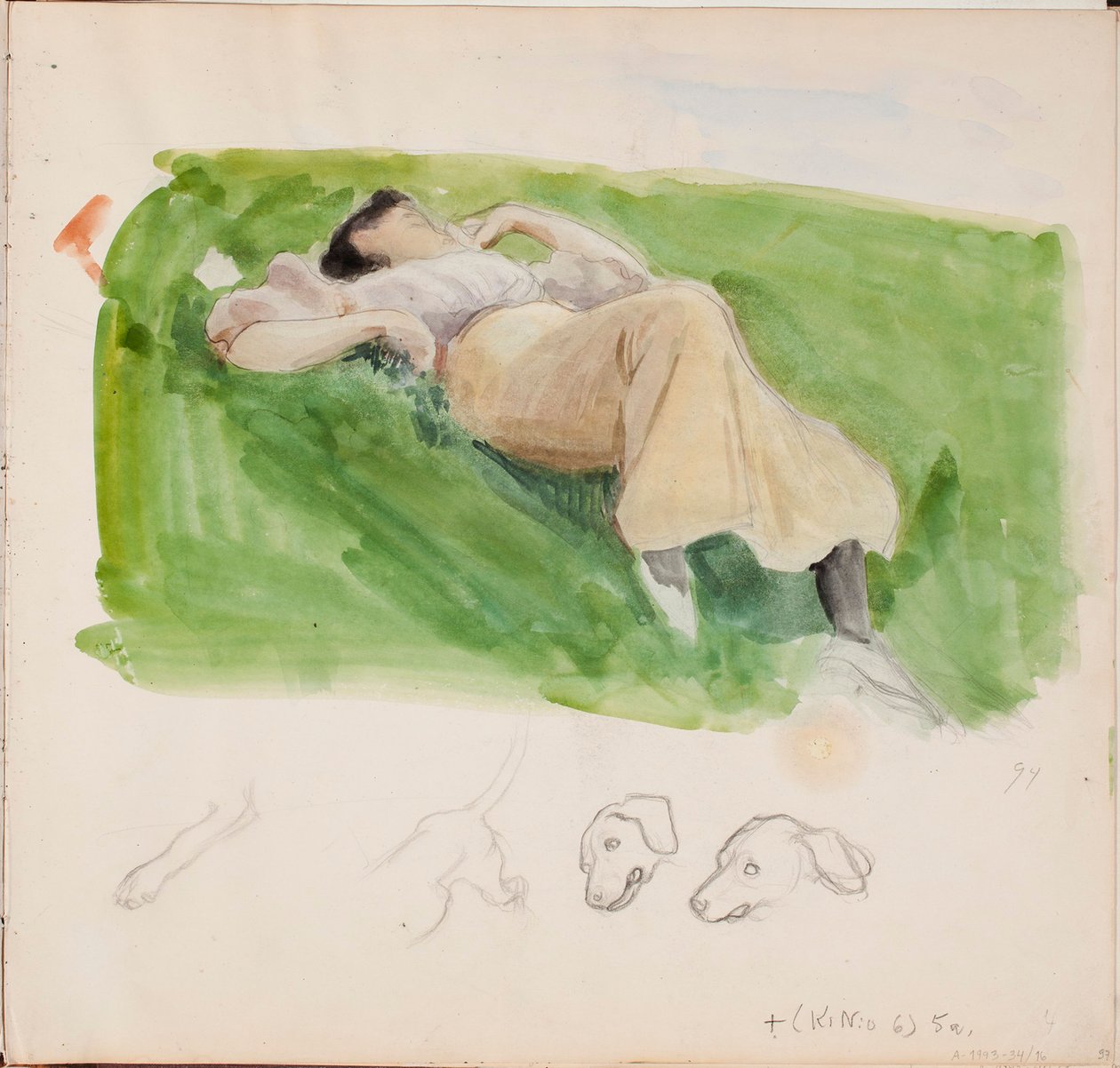 Sketch for Saimi in the Meadow, page from Järnefelt