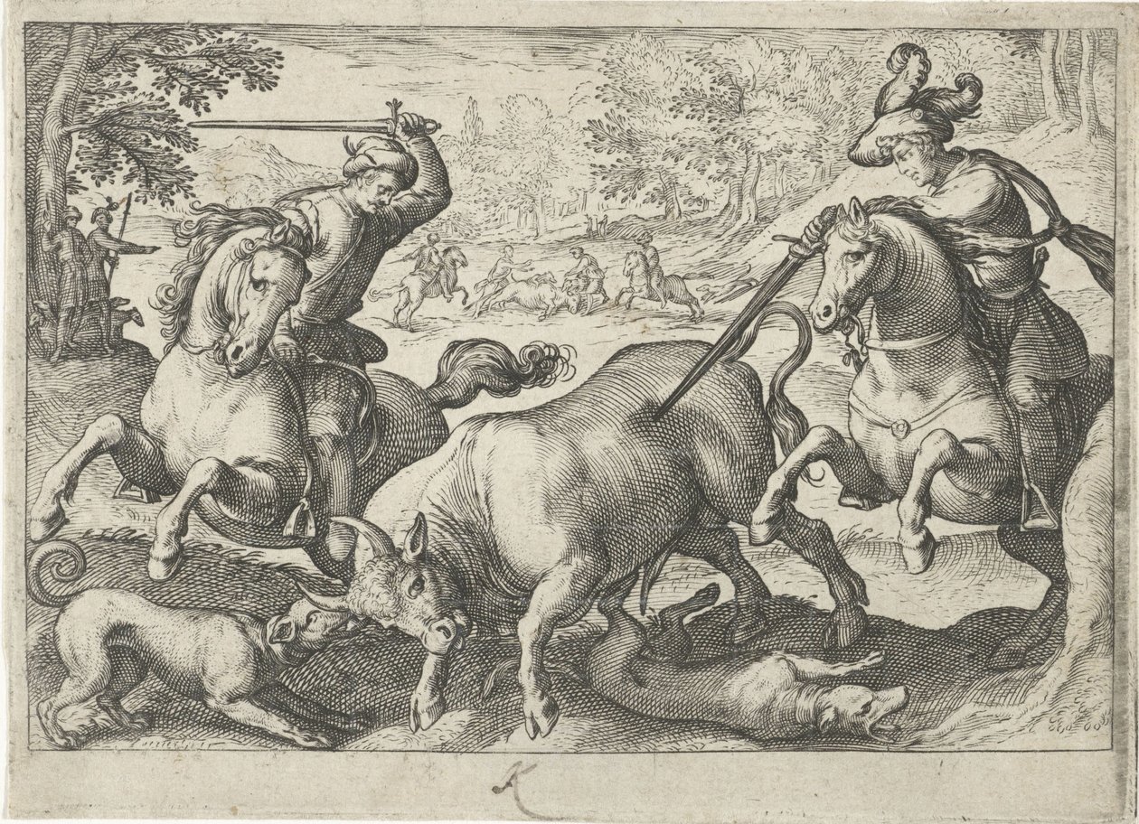 Landscape with Bull Hunt by Egbert Jansz.