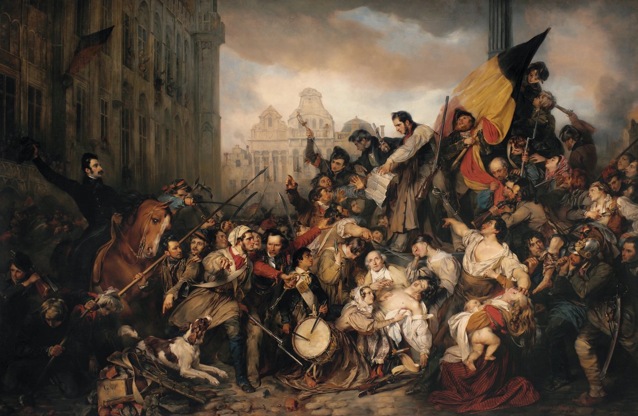 Episode of the September Days 1830, on the Grand Place of Brussels by Egide Charles Gustave Wappers