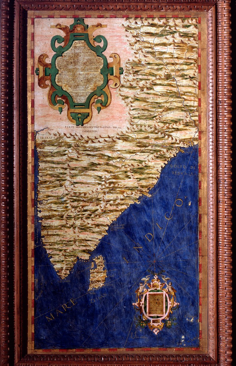 India Map Made by Egnazio Danti (1536-1586) Mathematician, Cosmographer and Italian Architect. Around 1567. Florence, Palazzo Vecchio, Sala del Mappamondo by Egnazio Danti