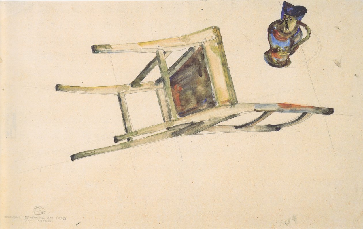 Organic Movement of the Chair and Jug - 21-4-1912 by Egon Schiele