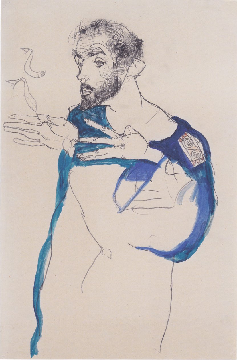 Gustav Klimt in a Blue Painter