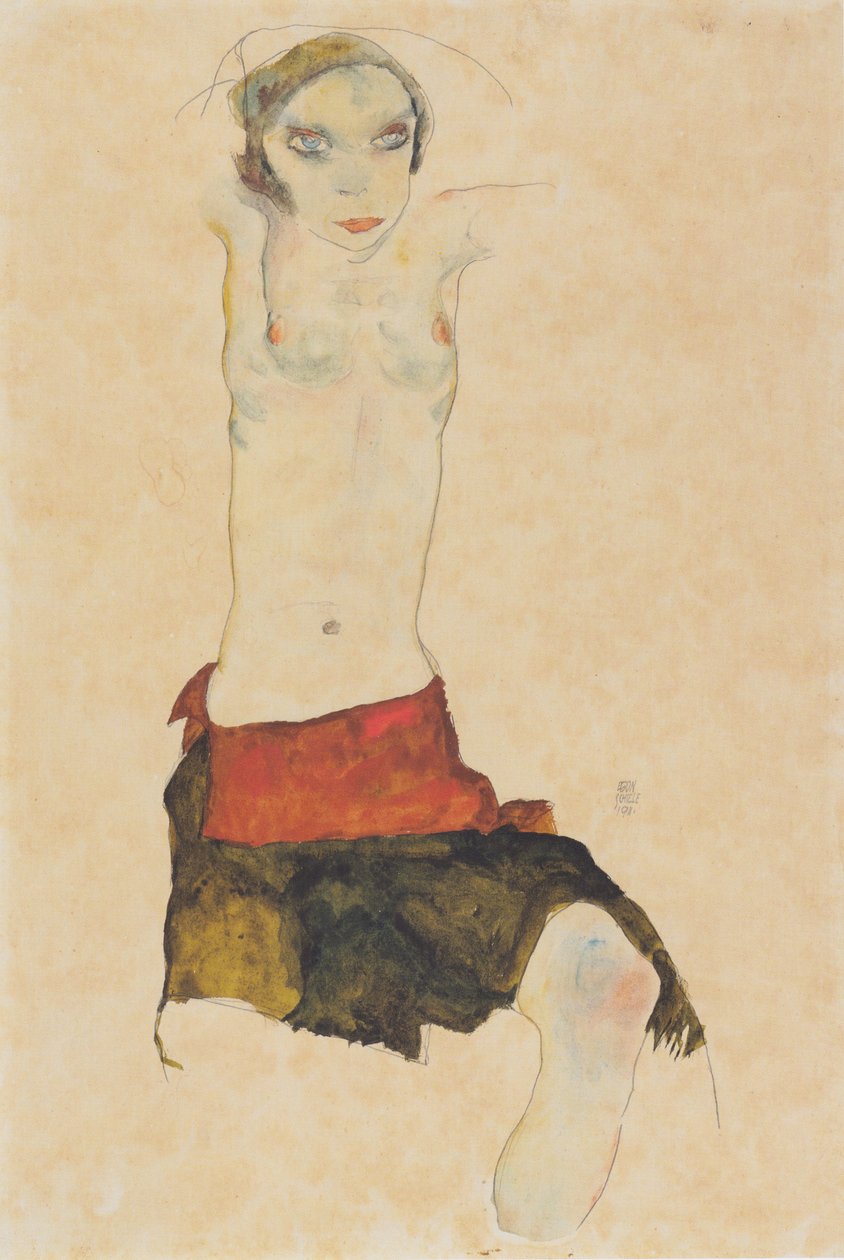 Half-Naked Sitting Girl by Egon Schiele