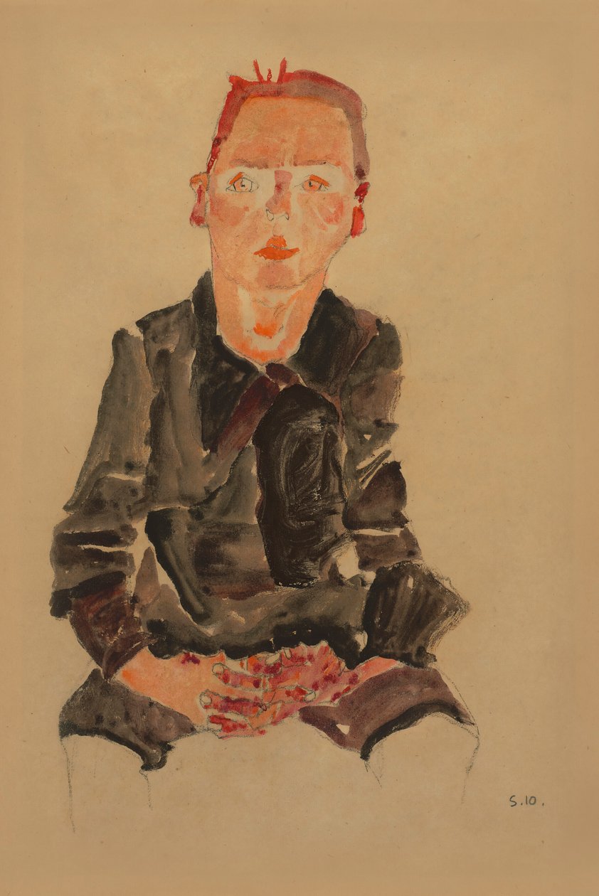 Seated Boy with Folded Hands (Portrait Study) by Egon Schiele