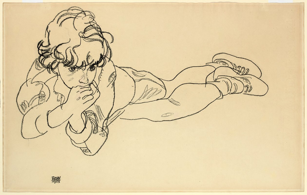 Boy Lying on His Stomach, 1918 by Egon Schiele