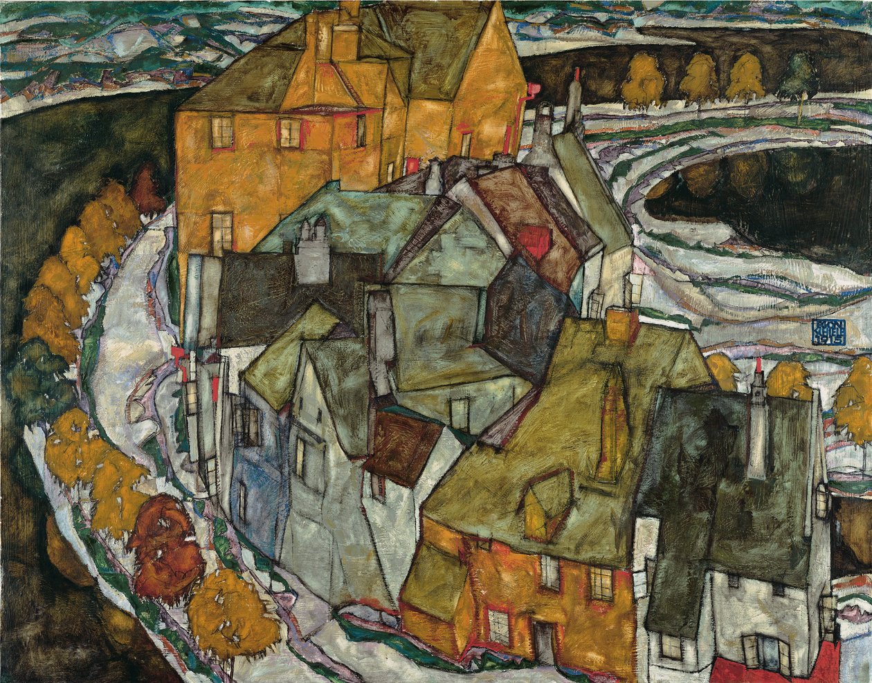 Crescent of Houses II Island Town by Egon Schiele