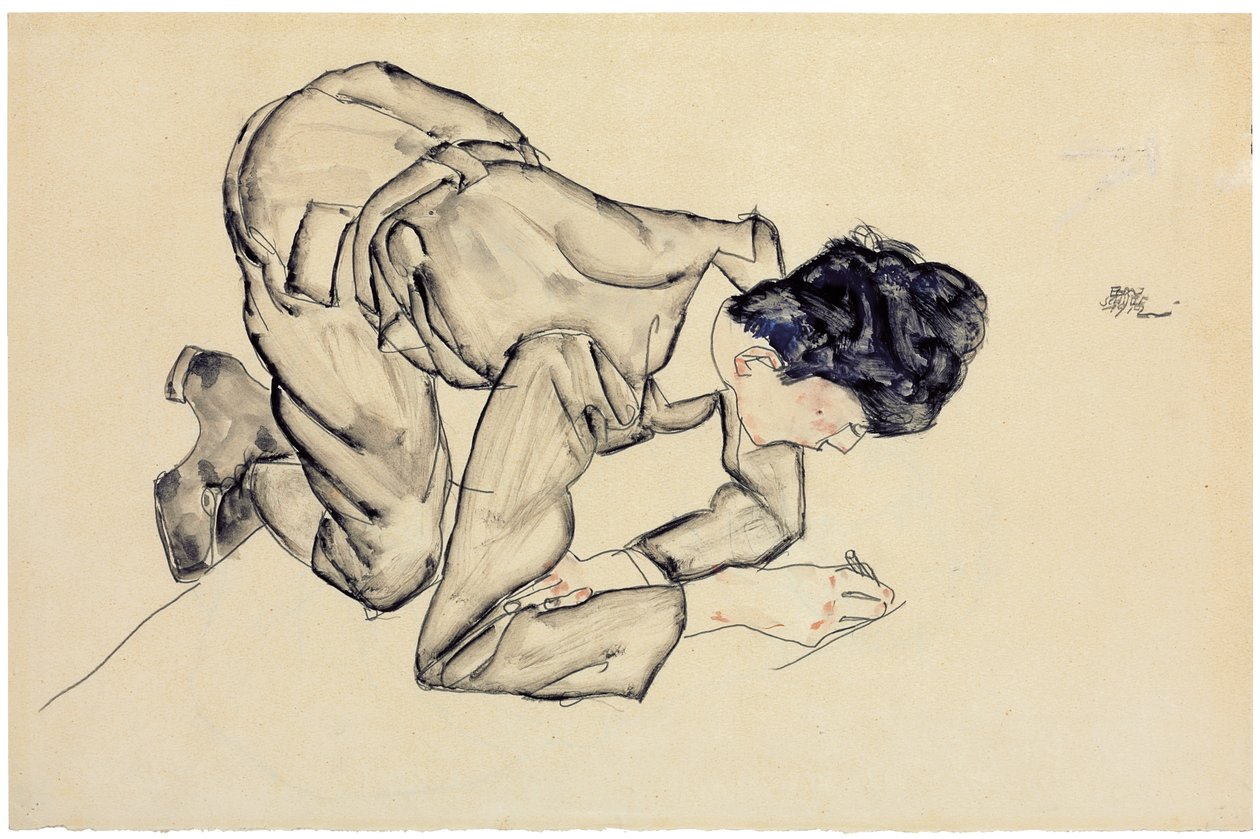 Erich Lederer Drawing on the Floor by Egon Schiele
