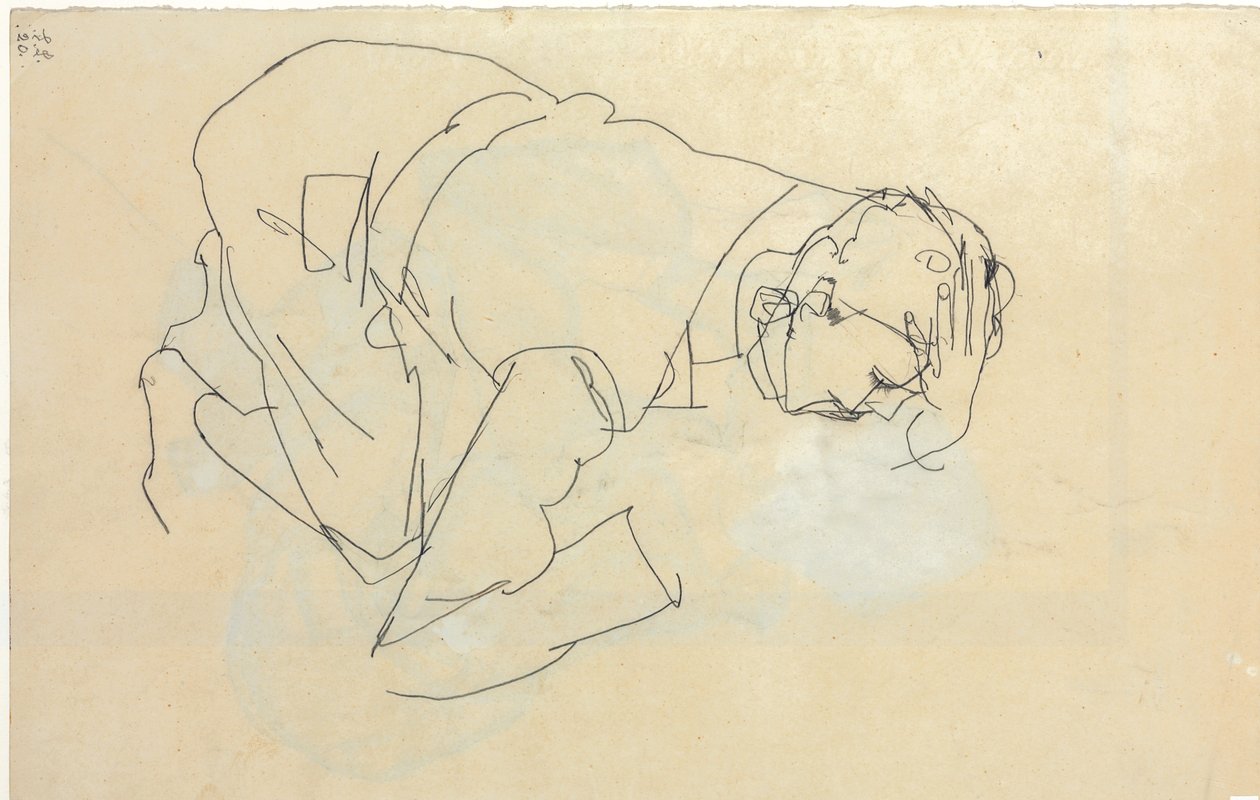 Erich Lederer in Profile, Hand to Head by Egon Schiele