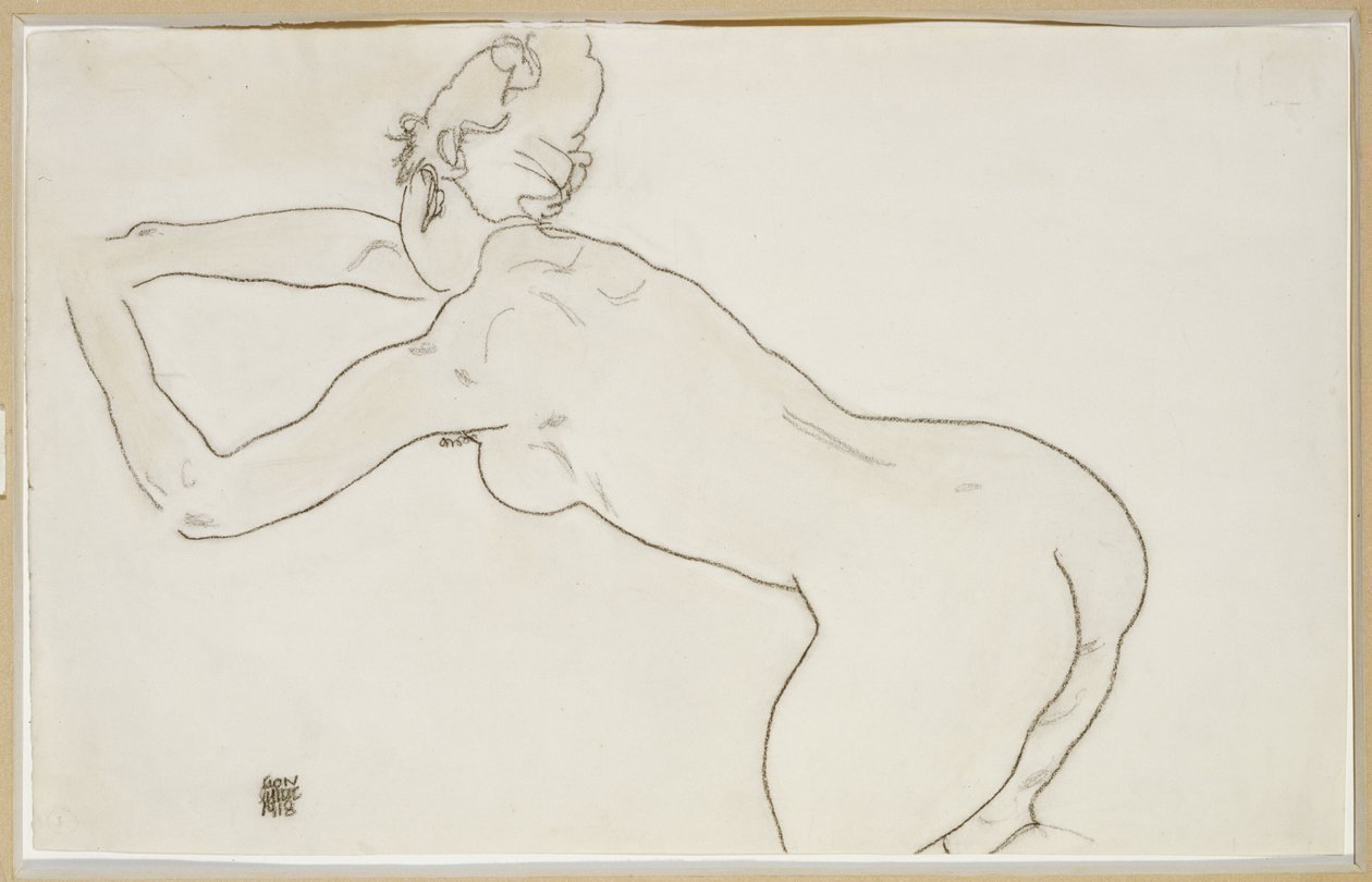 Female Nude Kneeling and Bending Forward to the Left by Egon Schiele