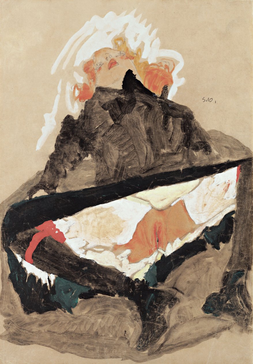 Girl in Black Dress with Her Legs Spread by Egon Schiele