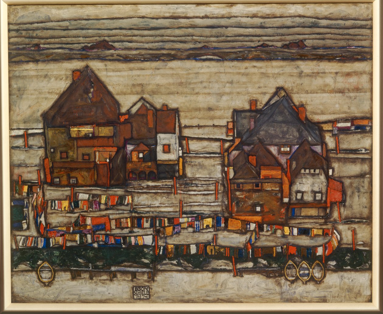 Houses and Colorful Laundry, Suburb by Egon Schiele