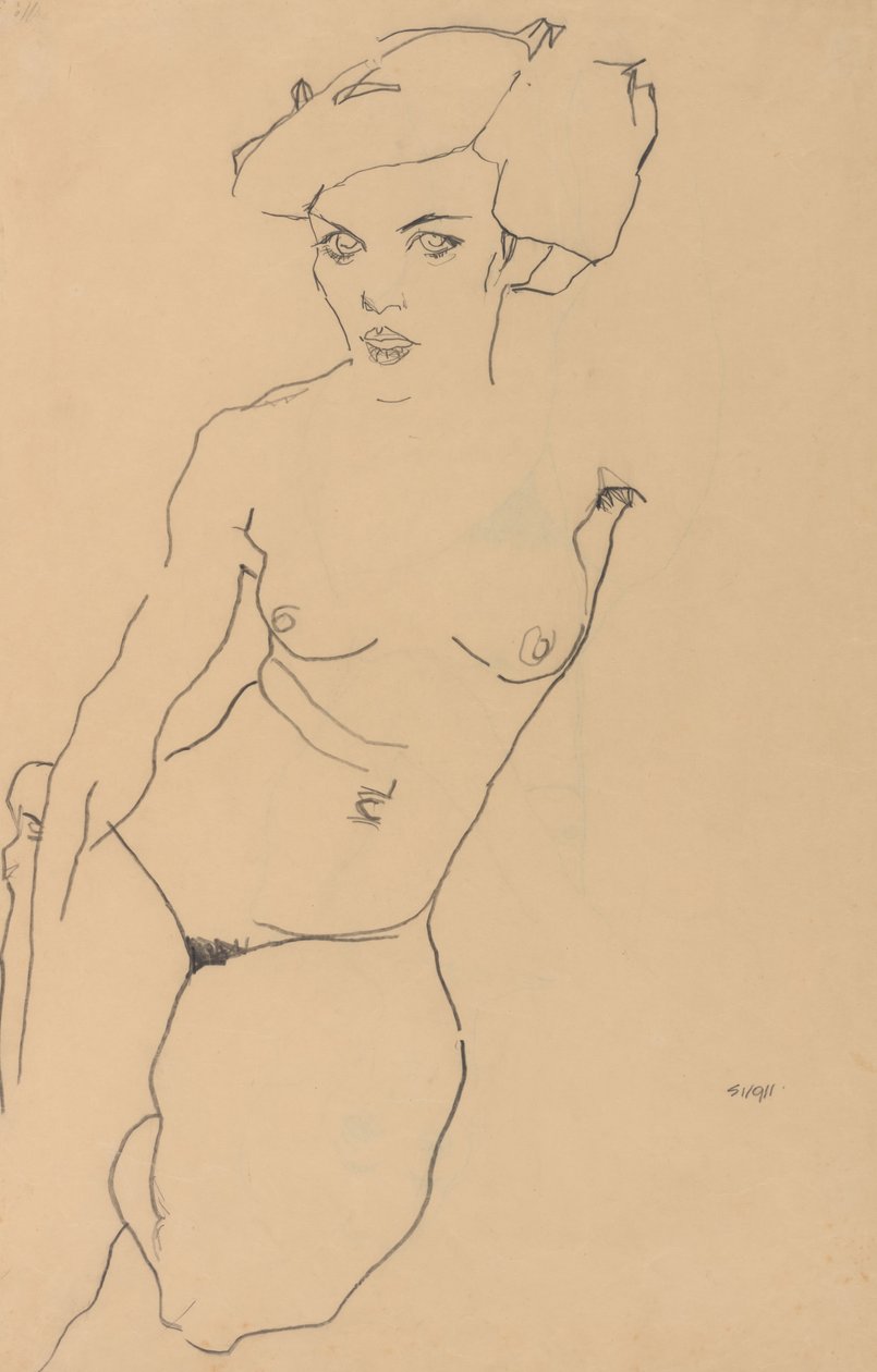 Kneeling Female Nude by Egon Schiele