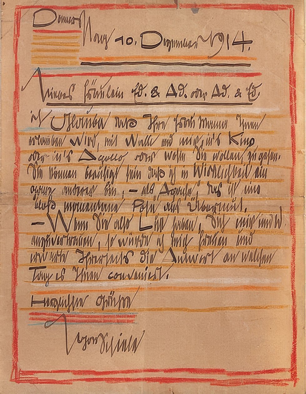 Artistically Designed Letter from Egon Schiele to the Sisters Edith and Adele Harms from December 10, 1914 by Egon Schiele