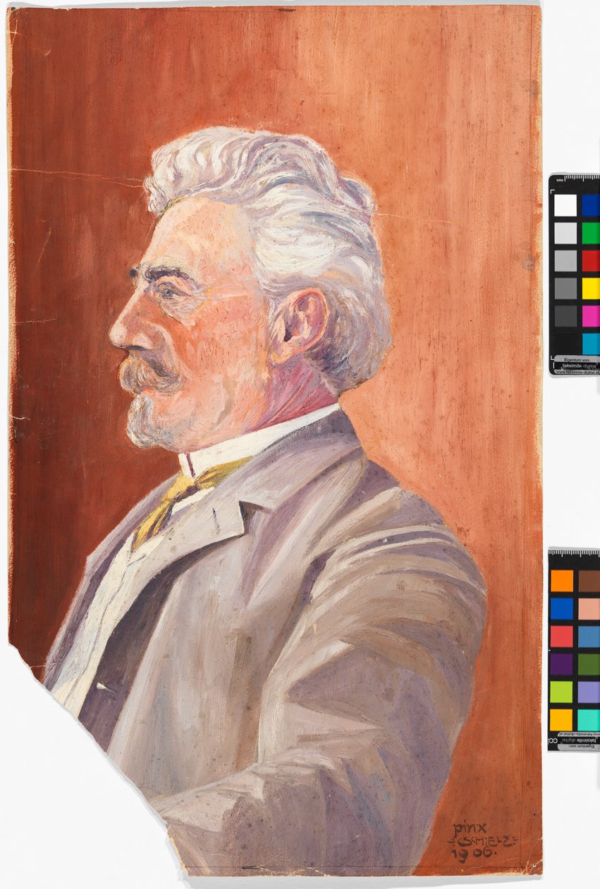 Leopold Czihaczek in Profile Against a Red Background by Egon Schiele