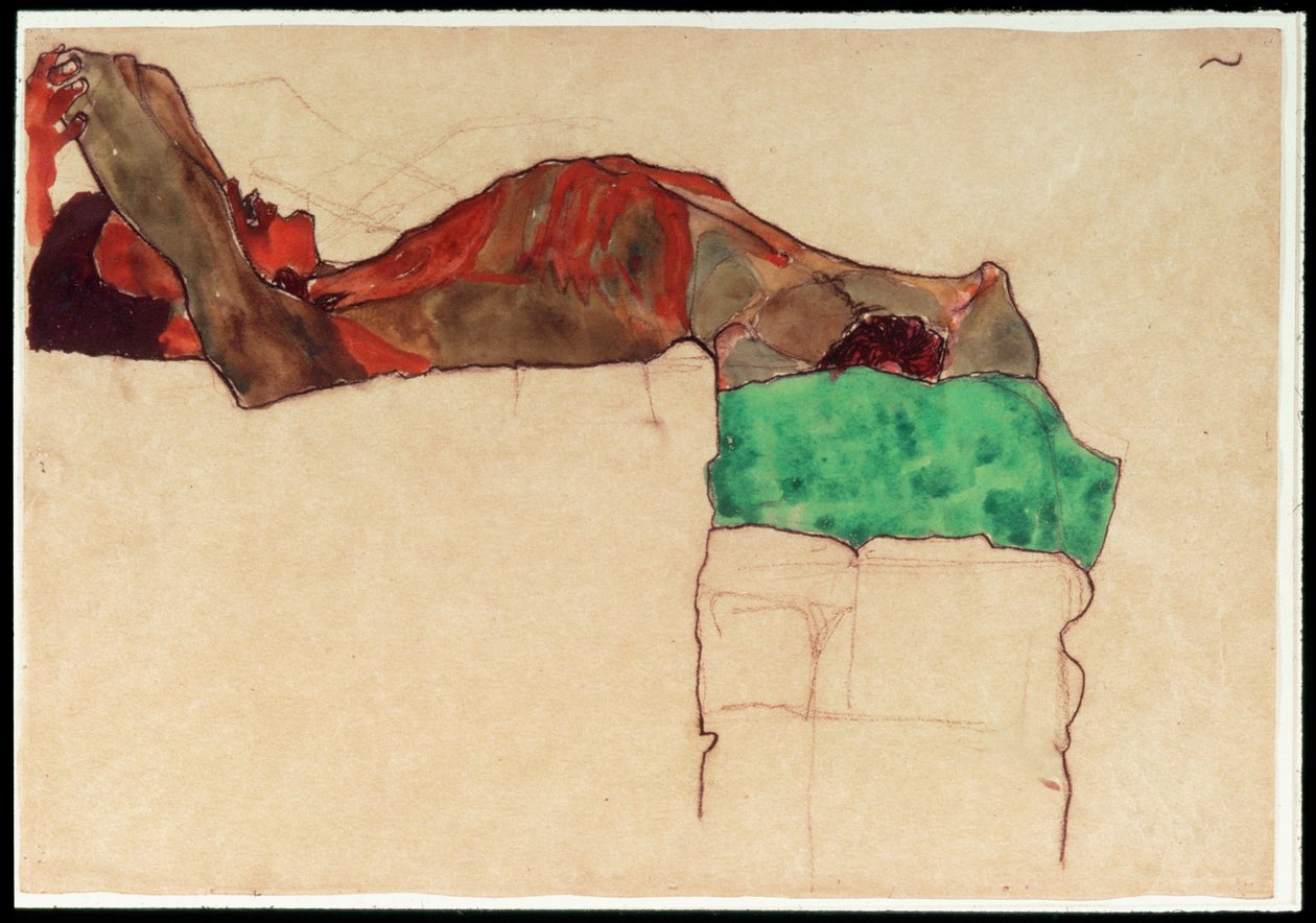 Reclining Male Nude with Green Cloth by Egon Schiele