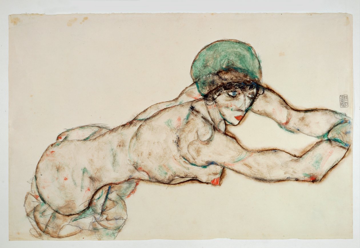 Reclining Female Nude with Green Cap by Egon Schiele