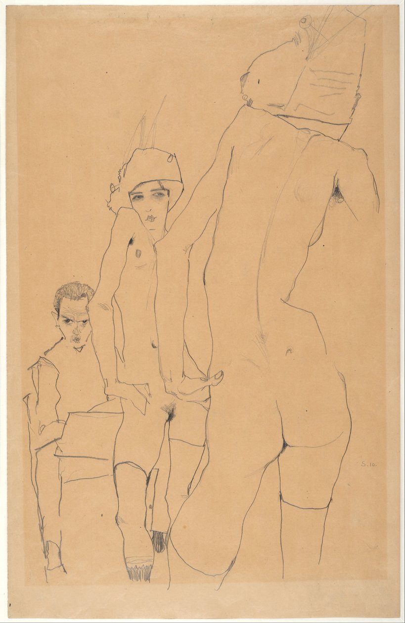 Schiele with Nude Model Before the Mirror by Egon Schiele