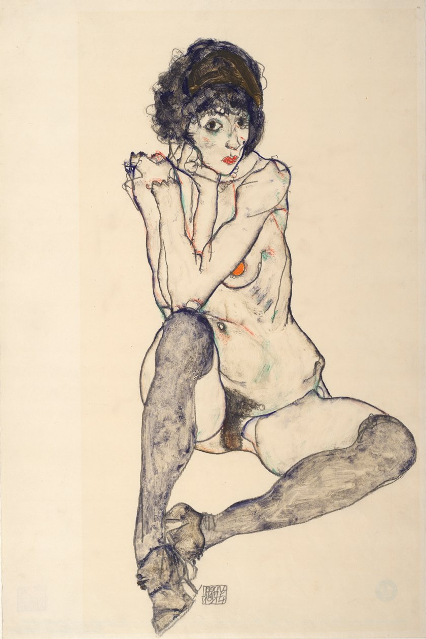 Seated Female Nude, Elbows Resting on Right Knee by Egon Schiele