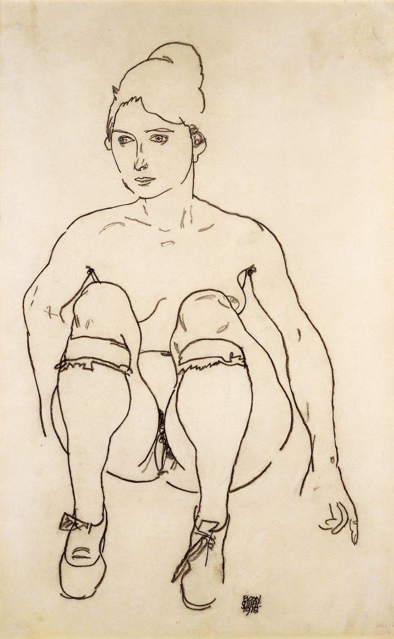 Seated Nude with Shoes and Stockings by Egon Schiele