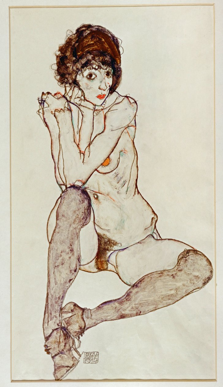 Seated Female Nude, Elbows Resting on Right Knee by Egon Schiele