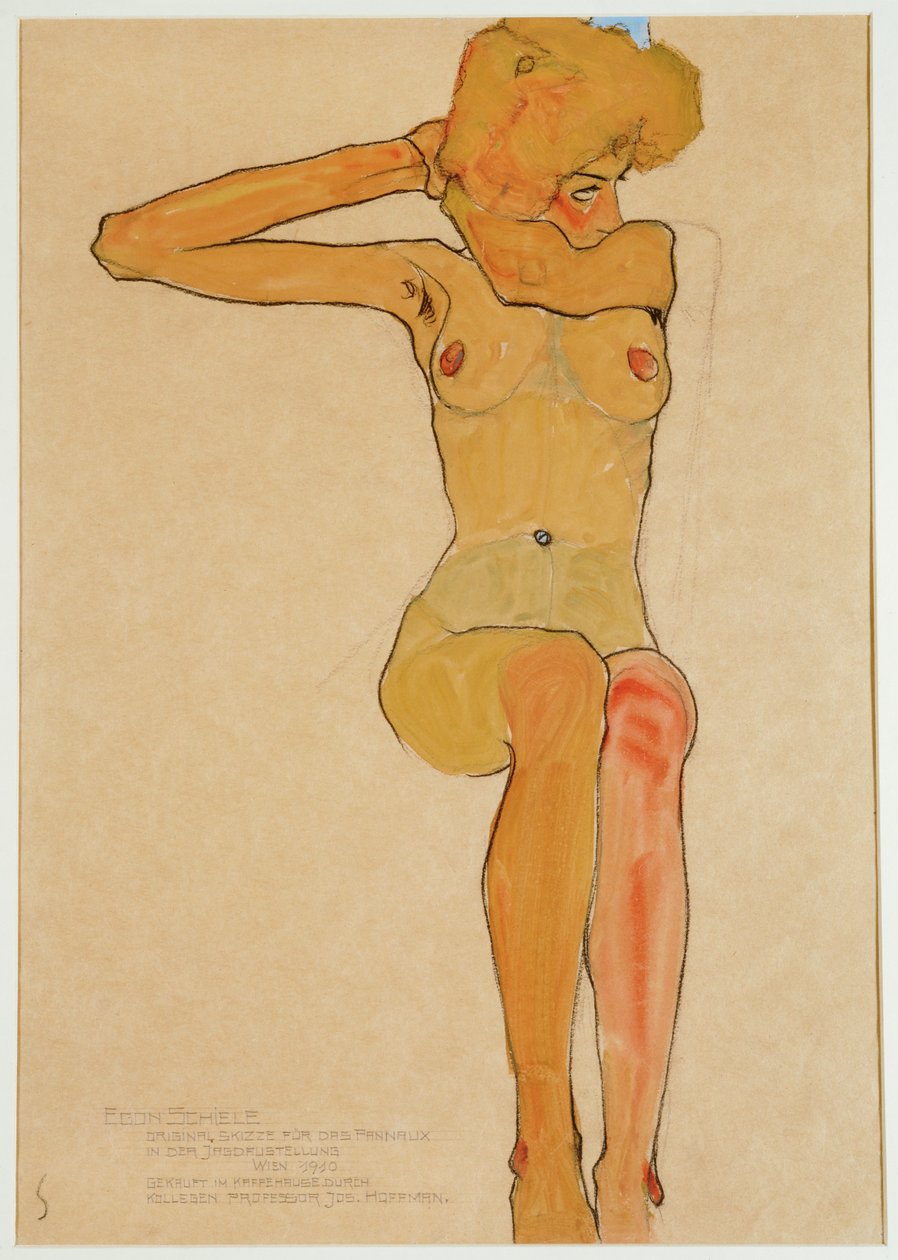 Seated Female Nude with Raised Right Arm by Egon Schiele