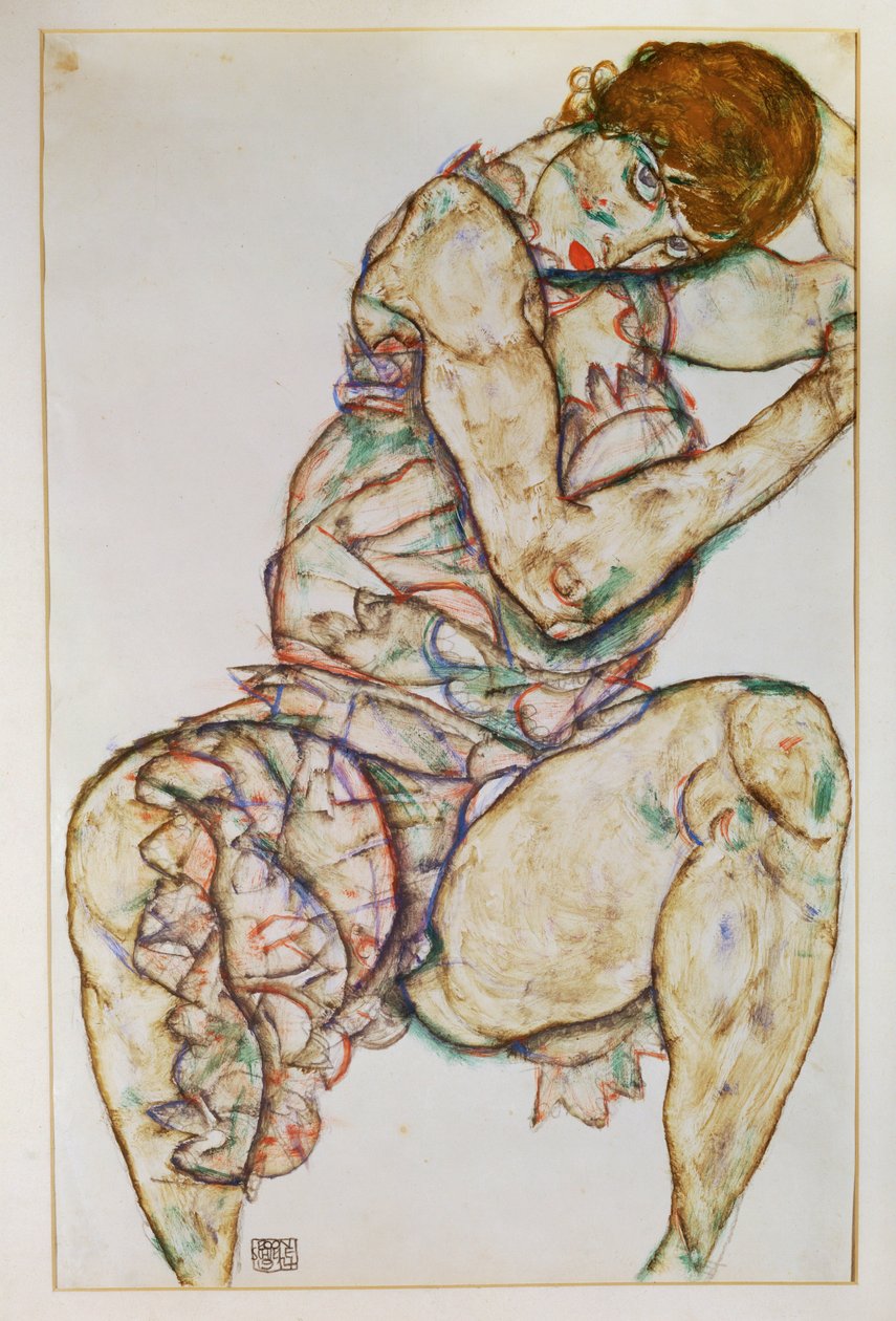 Seated Woman with Left Hand in Hair by Egon Schiele