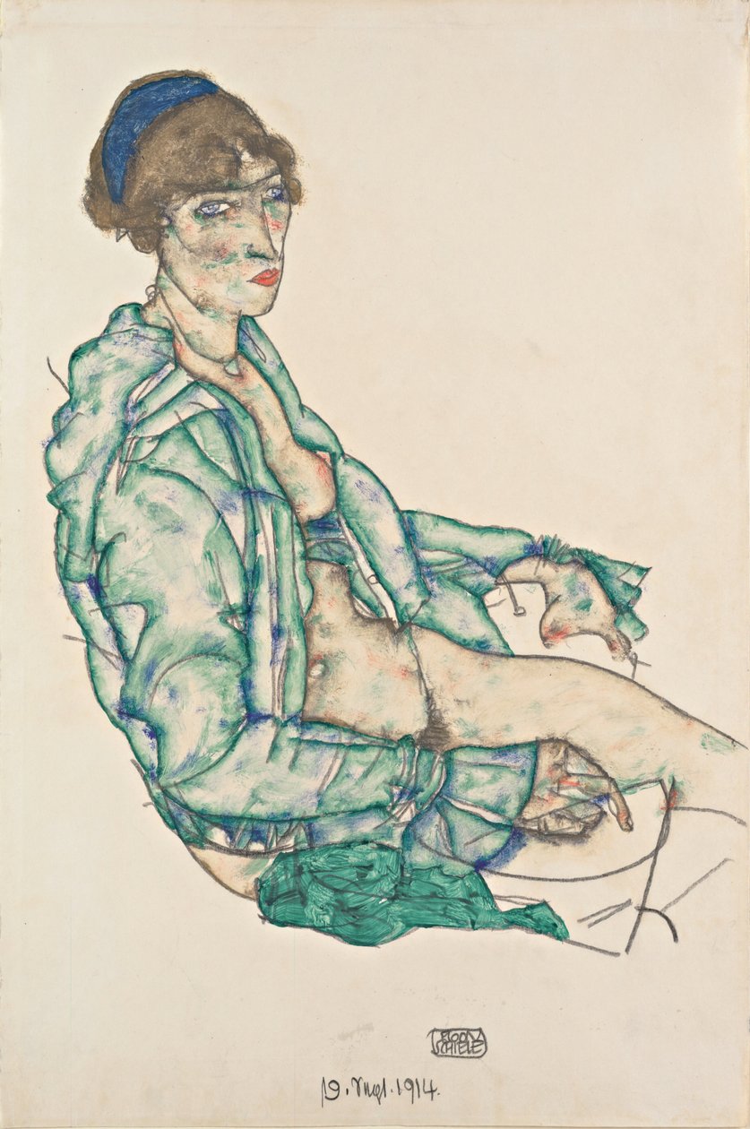 Seated Half-Nude with Blue Hairband by Egon Schiele