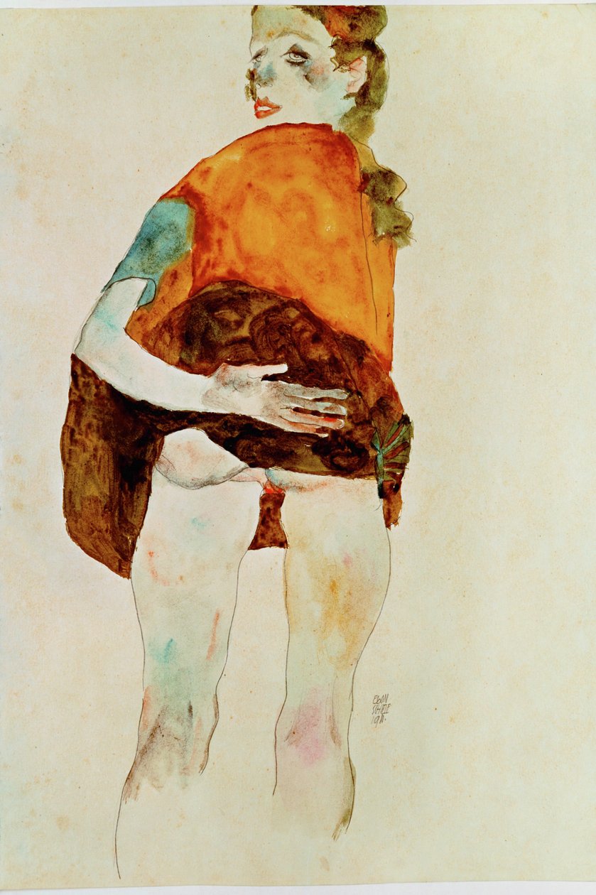 Standing Girl with Raised Skirt by Egon Schiele