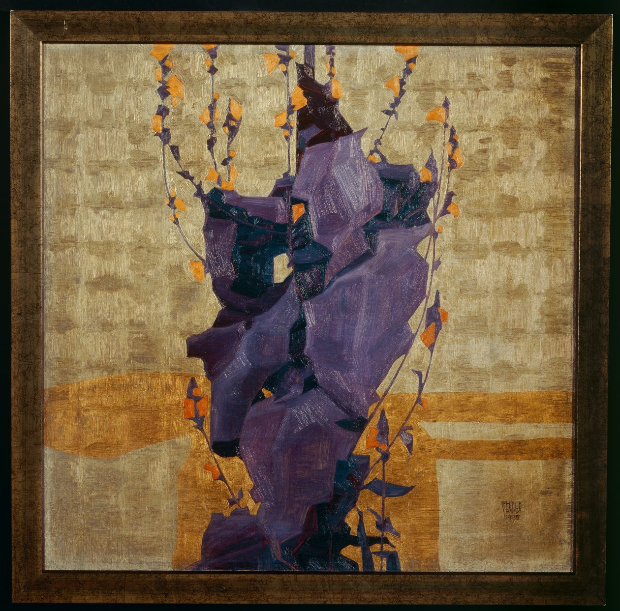 Stylized Flower Against Decorative Background by Egon Schiele