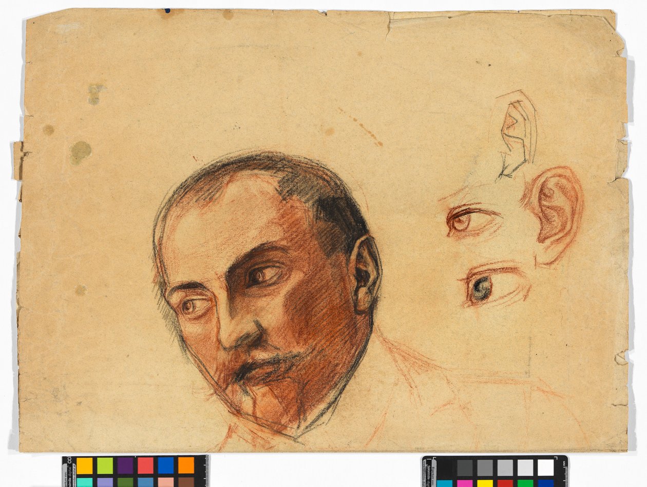 Study Sheet (Head, Eyes, Ears) by Egon Schiele