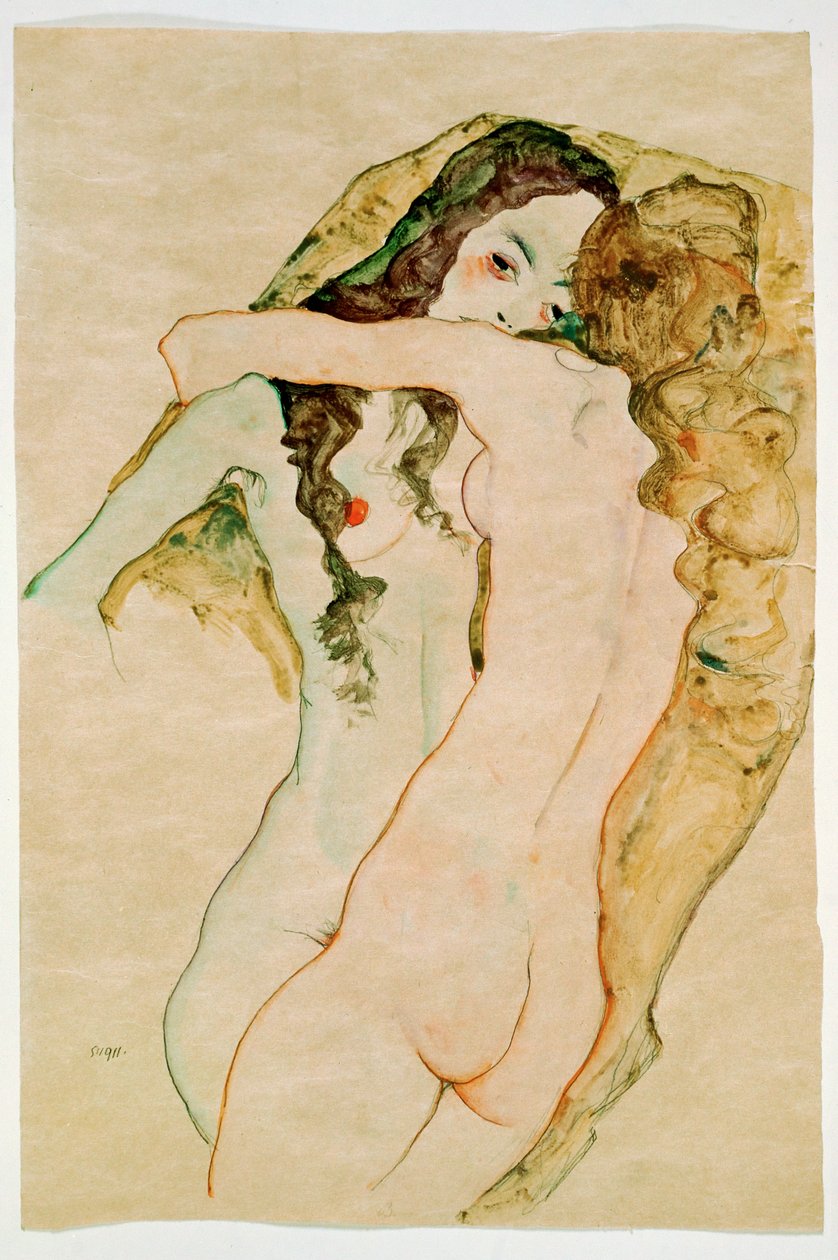 Two Women Embracing by Egon Schiele