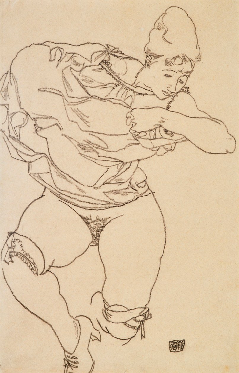 Woman Undressing by Egon Schiele
