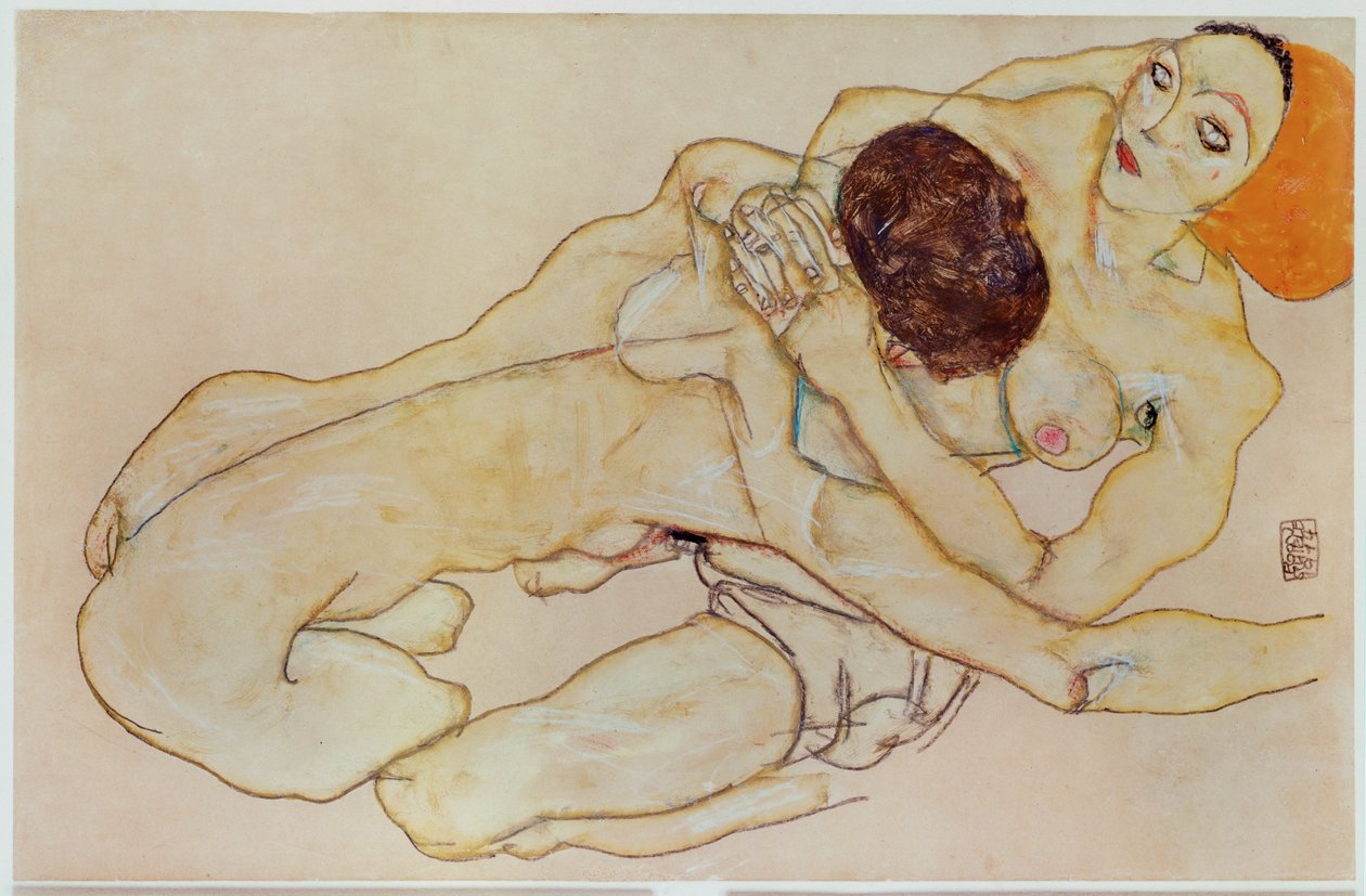 Two Girls - Loving Couple by Egon Schiele