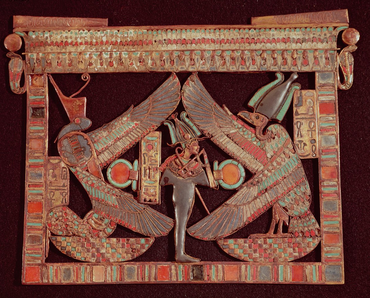 Breast plate depicting Osiris, god of the afterworld, from the tomb of Tutankhamun by Egyptian 18th Dynasty