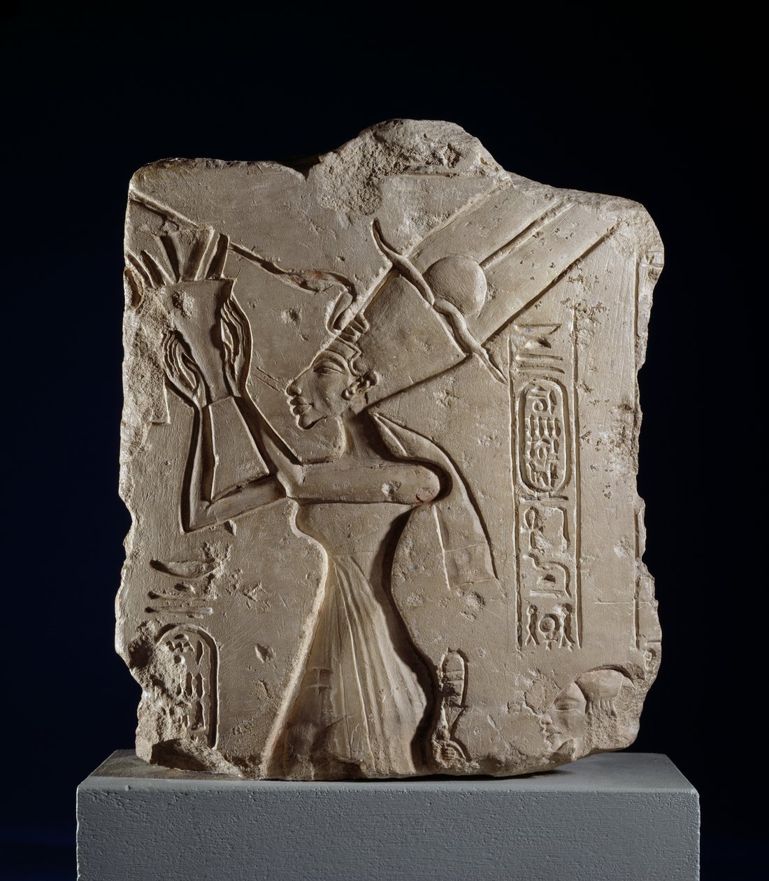 Column relief fragment depicting Queen Nefertiti, New Kingdom by Egyptian 18th Dynasty