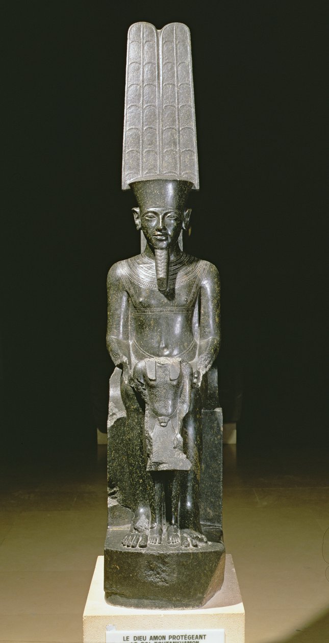 Statue of the god Amun protecting Tutankhamun, Egyptian, New Kingdom, c.1347-37 BC by Egyptian 18th Dynasty