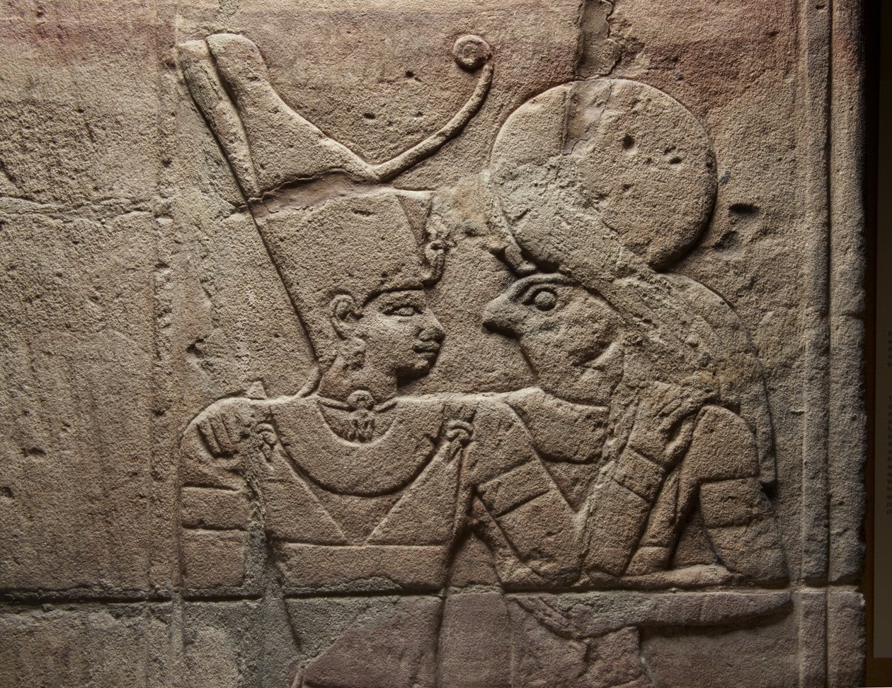 Relief on a shrine erected by Pharaoh Taharqa in the court of the Temple of Amun built by him at Kawa in Nubia, 25th Dynasty, Late Period, 690-64 BC sandstone (detail) by Egyptian 25th Dynasty