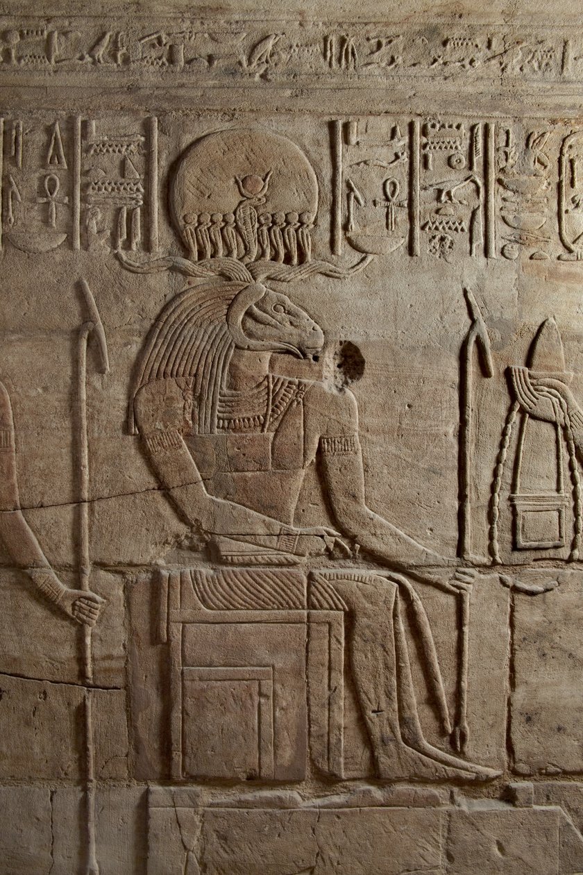 Relief on a shrine erected by Pharaoh Taharqa in the court of the Temple of Amun built by him at Kawa in Nubia, 25th Dynasty, Late Period, 690-64 BC sandstone (detail) by Egyptian 25th Dynasty