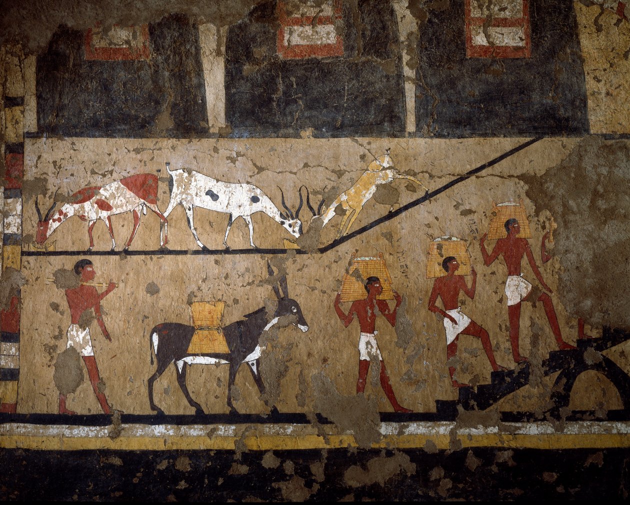 Egyptian Antiquity: The Transport of Wheat on the Back of Mules and on the Back of Slaves. Fresco of the Tomb of Queen Neferou III. 12th Dynasty. 2200-2000 BC. From El Ghebelen. Turin, Egyptian Museum by Egyptian 12th Dynasty